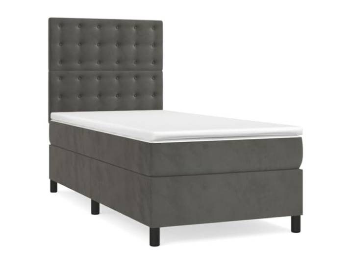 PUGYNBK Boxspringbett aus Samt, dunkelgrau, 100 x 200 cm Verstellbares Kopfteil, Taschenfederkernmatratze, mittlere Härte, Lederschutz