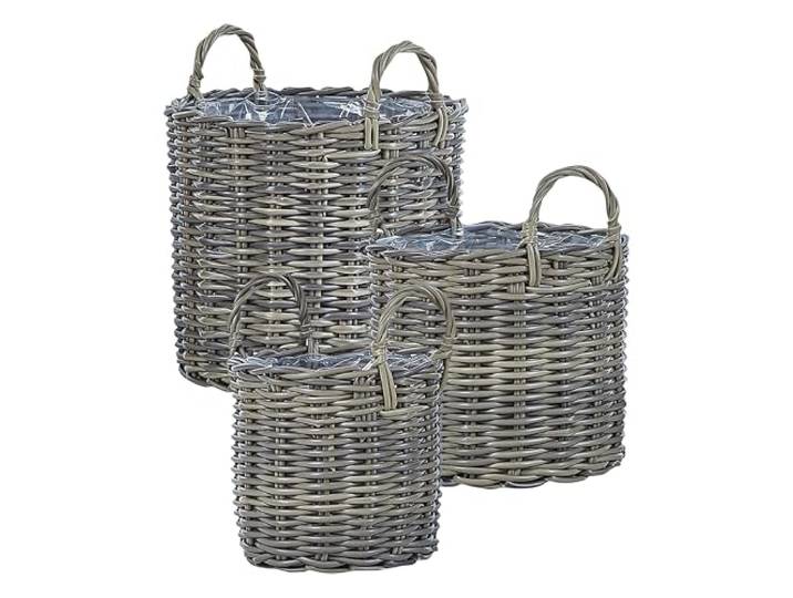 Moderne Blumenkörbe 3er Set aus PE Rattan braun Taupe Outdoor Nikiti