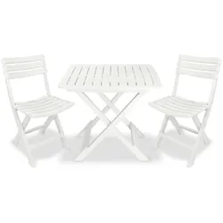Helloshop26 - 3-teiliges faltbares Bistro-Set aus weißem Kunststoff für den Außenbereich geeignet für Terrasse und Garten 02_0013545