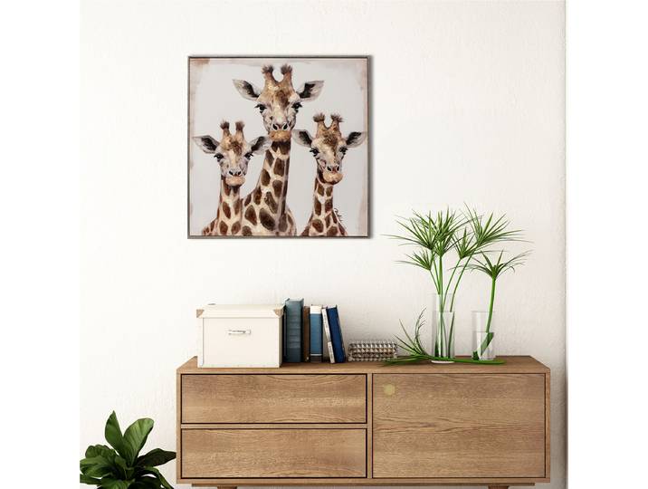 Leinwandbild Giraffen Trio Mischgewebe Multicolor 60 x 60 x 4cm