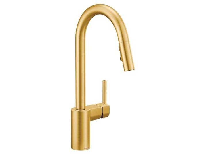 Moen Align 7565BG Küchenarmatur aus gebürstetem Gold, mit einem Griff, mit Reflex-Docking-System und Power-Clean-Sprühtechnologie, modern