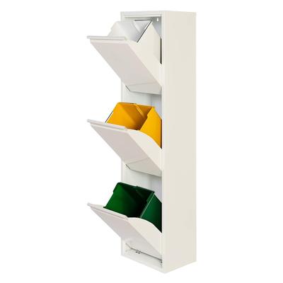 WellHome - 3-Fach-Müll- und Recyclingbehälter aus Metall, 51L (3x17L), Farbe Mattweiß - 33,5x25x136cm