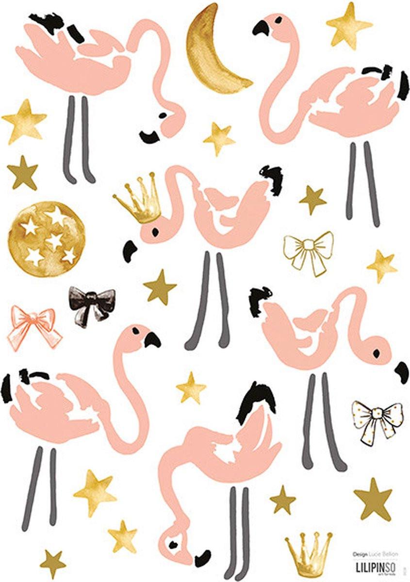 Lilipinso Muurstickers Flamingo mini's roze voor kinderen