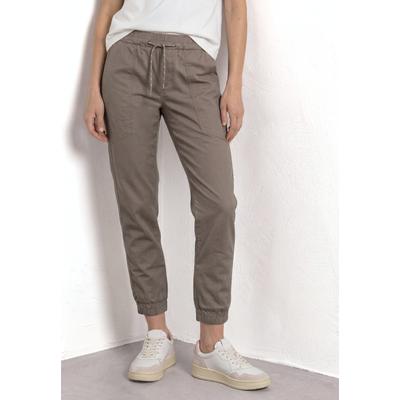 Jogger Pants STREET ONE, Damen, Gr. 46, Länge 28, braun (schwarz tumbled beige), Web, 97% Baumwolle, 3% Elasthan, unifarben, loose fit knöchelfrei, Hosen, aus Baumwolle mit Stretchanteil