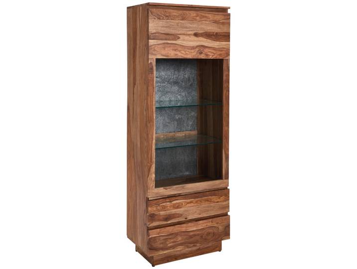 Livetastic Vitrine, Natur, Holz, Glas, Akazie, Sheesham,Sheesham, vollmassiv,massiv, Holz, 1 Fächer, 2 Schublade(n) Schubladen, 68x186x41 cm, Holzmöbel, Holzschränke, Vitrinen Holz, Vitrinenschränke Holz