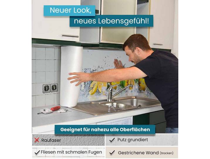 MyMaxxi Küchenrückwand Küchenrückwand selbstklebend Ziegelsteine weiß Spritzschutz Folie, (Klebefolie passend geschnitten und gerollt B 340 cm x H 60 cm), Weisse Ziegelsteine B 340 cm x H 60 cm