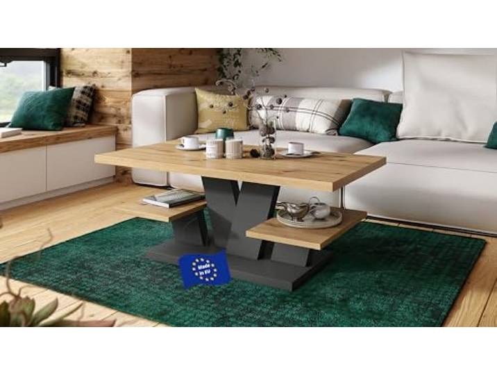 designimpex Viva Couchtisch Eiche Artisan - Anthrazit matt 110x60cm eckig Couch Table Ablage Stubentisch Living Room Table Moderne Tische Wohnzimmertisch Beistelltisch Sofa Tisch Wohnzimmer
