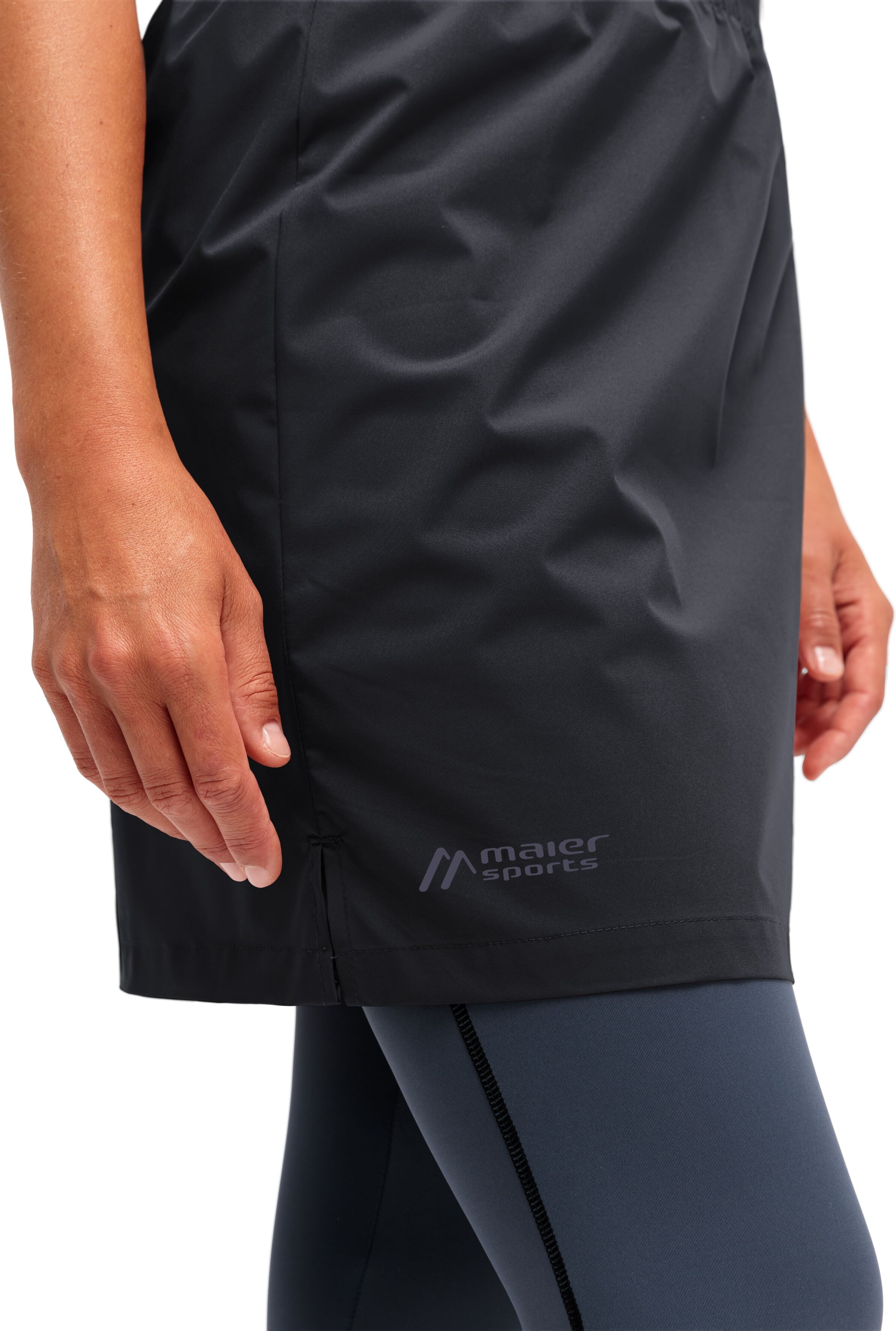 Midirock MAIER SPORTS "Rain Skirt 2.0", Damen, Gr. 36, schwarz, 100% Polyester, Röcke Midirock, Damen Regenrock, wasserabweisend atmungsaktiv, Rock in sich verpackbar schwarz 36