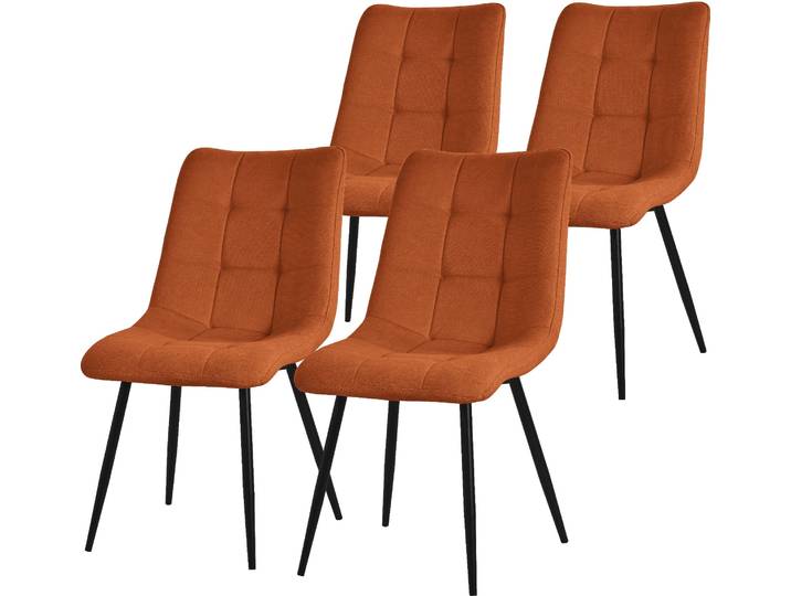 ML-Design Esszimmerstühle 4er Set Orange, Wohnzimmerstühle mit Stoffbezug und Metallbeinen, Küchenstühle mit Rückenlehne
