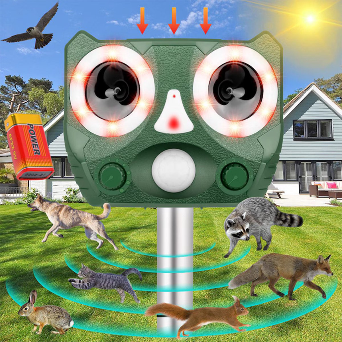 Vitdipy Kattenverjager - Ultrasone en Solar Ongedierteverjager - Waterdicht - Groen