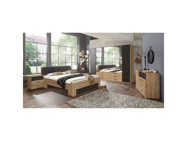 Futonbett I 210cm Kunstleder Braun/Grau Eiche