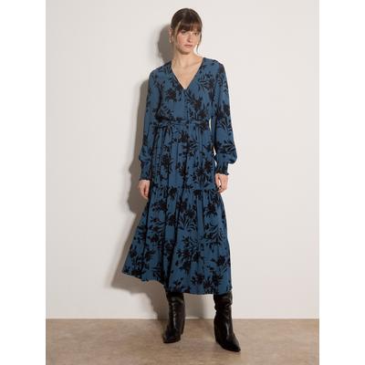 Midikleid APRICOT "Crêpekleid in wadenlänge", Damen, Gr. XS (34), N-Gr, grün (blaugrün), gewebt, Obermaterial: 100% Viskose CV., geblümt, Modisch, V-Ausschnitt, Elastische Bündchen, Kleider Midikleid, mit Blumenmuster