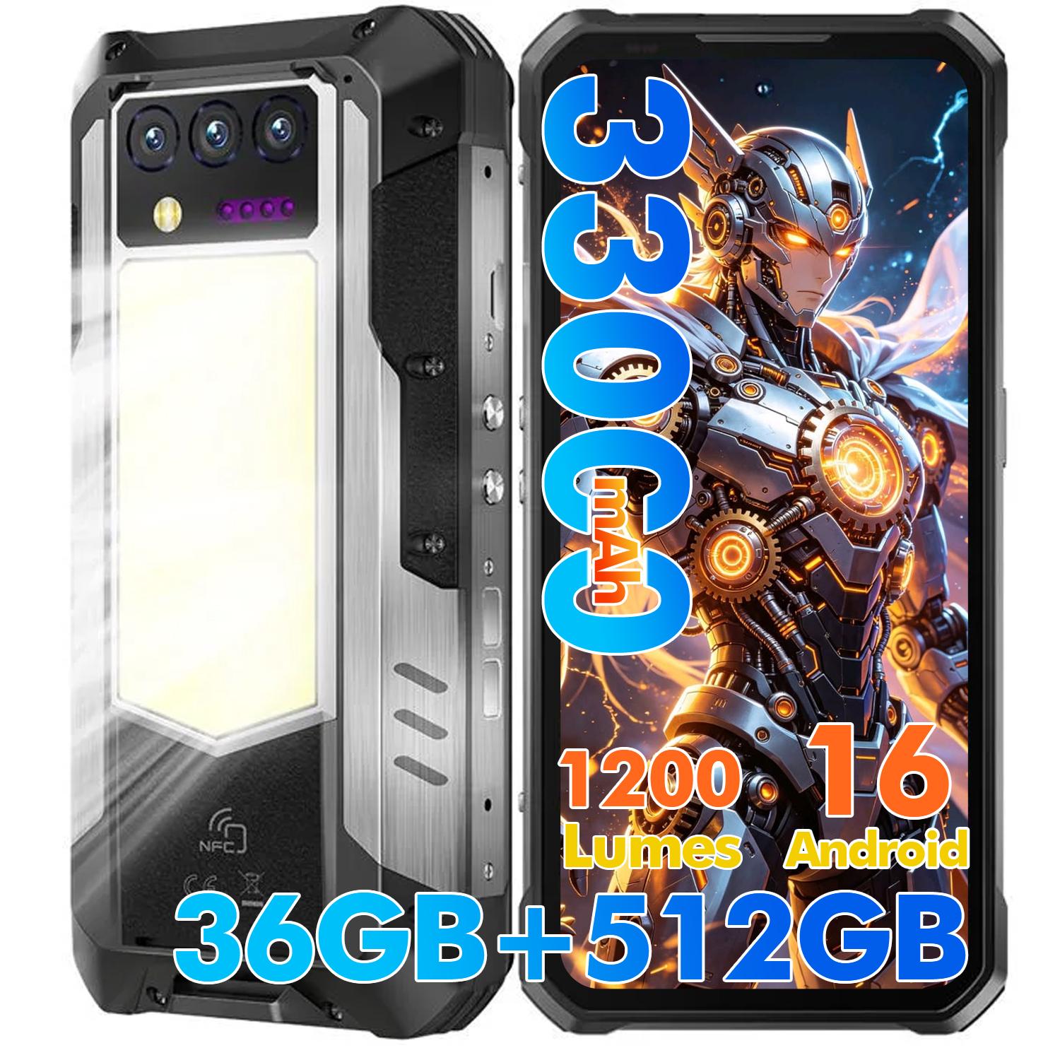 OUKITEL WP100 Plus Outdoor Handy Android 16 - 36GB+512GB MTK G100 - 33000mAh/66W 6.8" 120Hz 64MP 1200LM Campinglampe Outdoor Smartphone NFC IP68