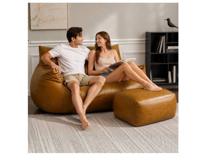Fauteuil poire SENVIRO avec ottoman 135 x 100 x 75 cm marron tech cloth sans montage