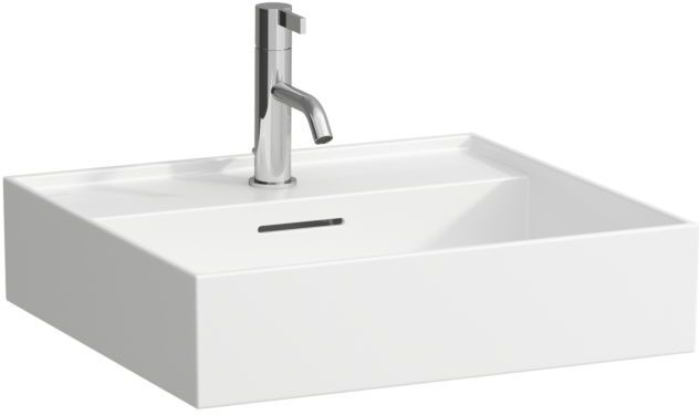 LAUFEN Kartell Waschtisch H8103324001041, 50x46cm, weiß LLC, mit Überlauf und Hahnloch, Saphirkeramik