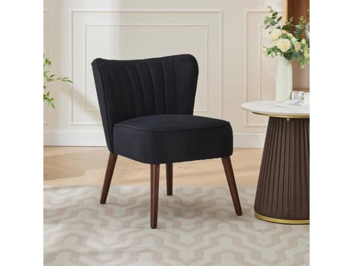 IDEALHOUSE Bequemer Samt-Akzentstuhl Ohne Armlehnen Bis 136 kg gepolsterter Lounge, Lesesessel im Mid-Century-Design mit verstellbaren Füßen und Schaumkissen, Schwarz