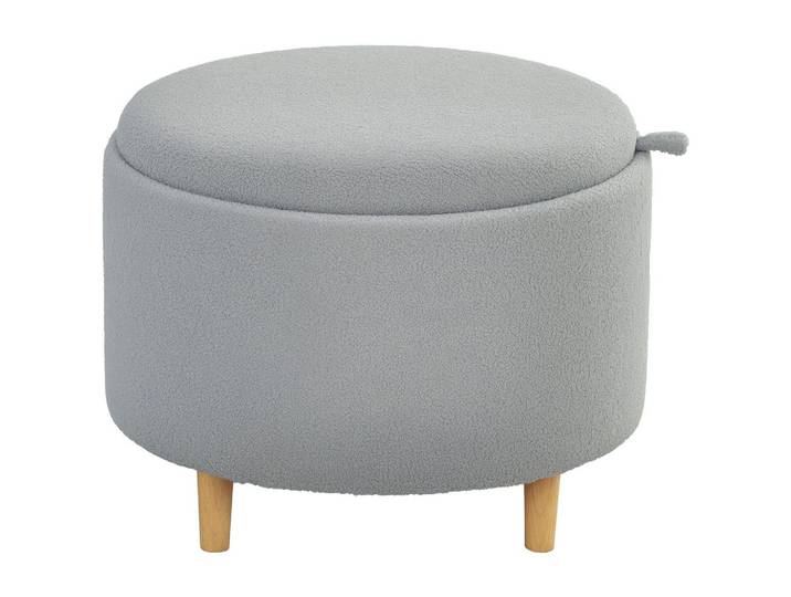 SITZHOCKER Ottomane mit Stauraum Runder Polsterhocker mit Klappdeckel, Grau