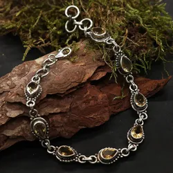 Drachensilber Armband 925 Silber Citrin Edelstein facettiert Schmuck Armschmuck - Silber;Gelb