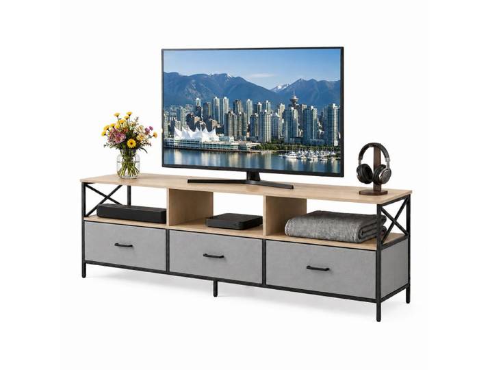 Relaxdays Meuble TV bas avec rangement