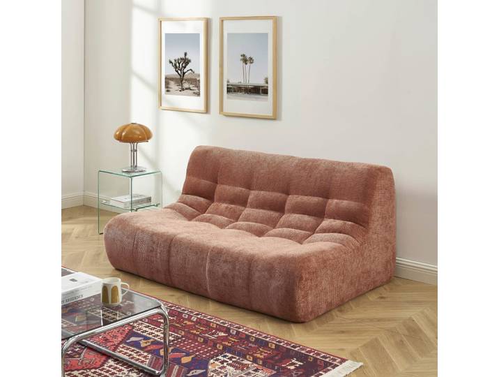 Banquette modulable 2 places tissu chenille terracotta