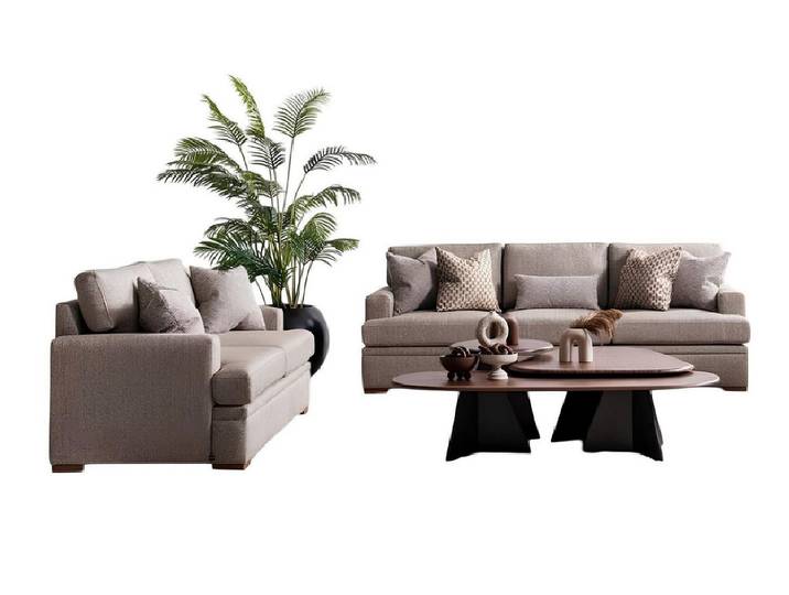 JVmoebel Polstergarnitur JVMoebel modernes Sofa-Set in Grau mit Holzrahmen, (Set, 2-tlg)