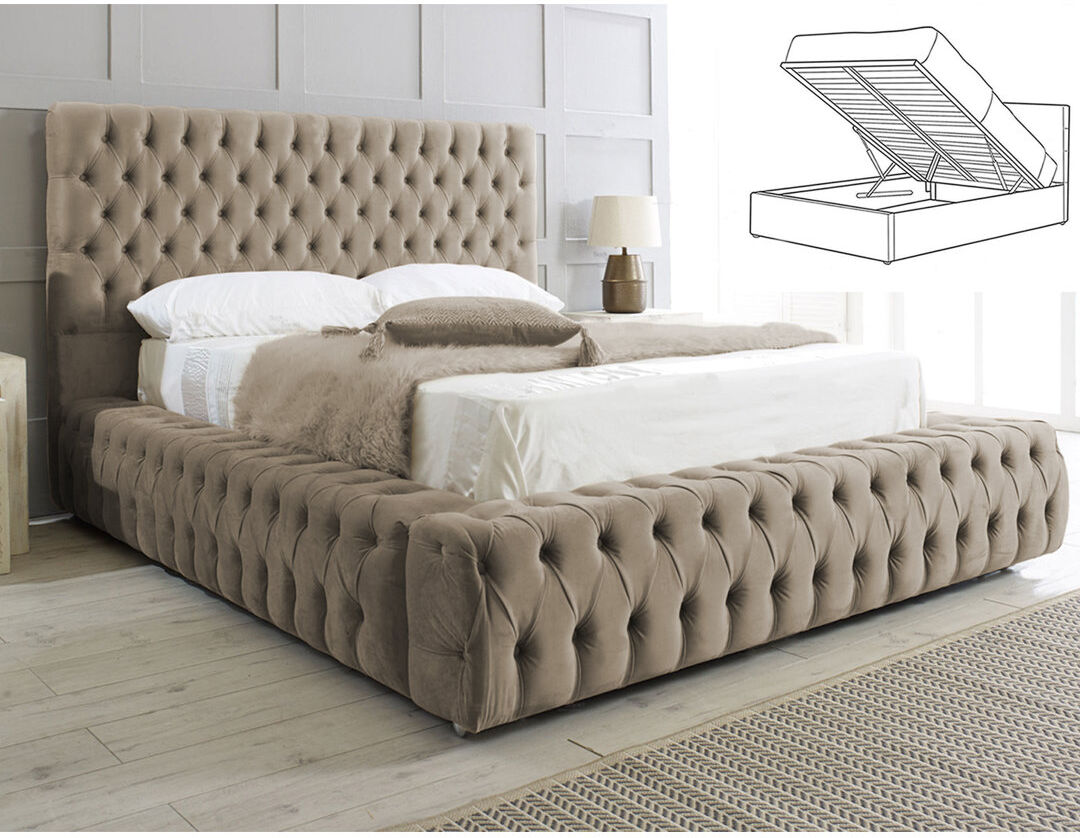 Britainsleep Elite Elegance Ambassador Ottoman Storage Bed - Premium Upholstered Velvet Bed Frame with Tall Headboard Coffee Double (4'6)