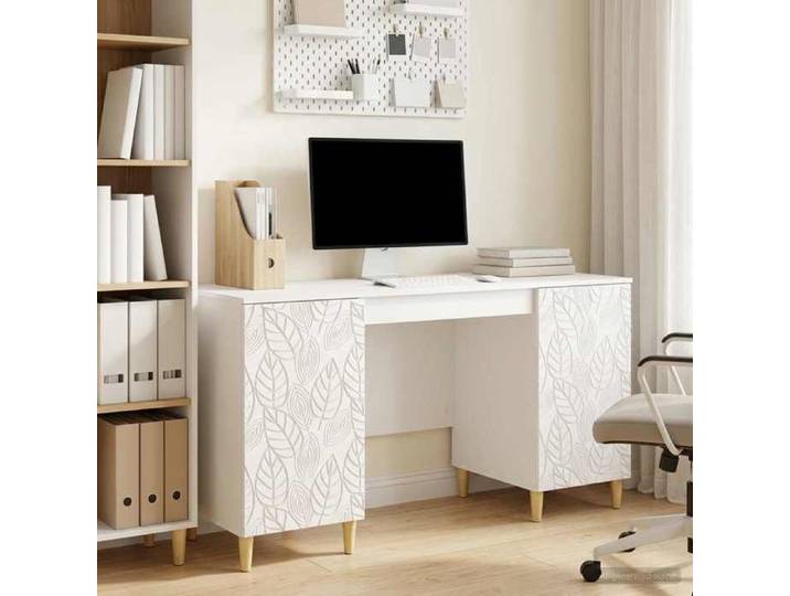 Bureau blanc brillant 142 5x50x75 cm bois ingénierie bureau finition laquée design épuré
