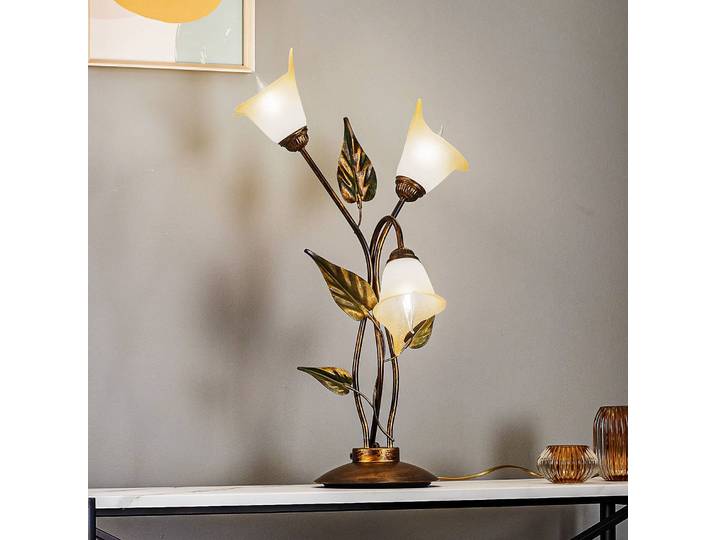 Tischleuchte Miranda dreiflammig, bronze ONLI, bronze / altmessing, für Wohn- / Esszimmer, Metall, Florentiner, Tischlampe