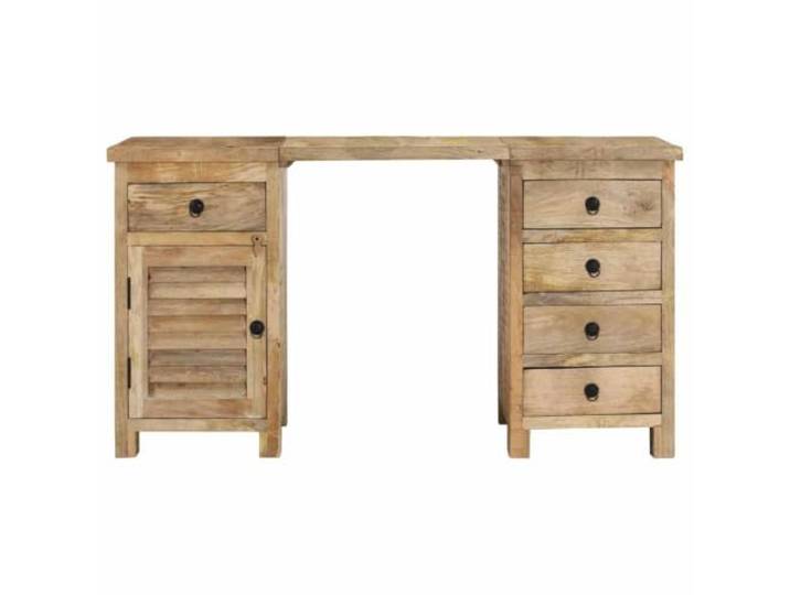 Schreibtisch Massivholz Mango 140x50x77 cm Vintage-Stil, massives Mangoholz, 5 Schubladen, 1 Schrank, abnehmbare Tischplatte, zwei Beistellschränke