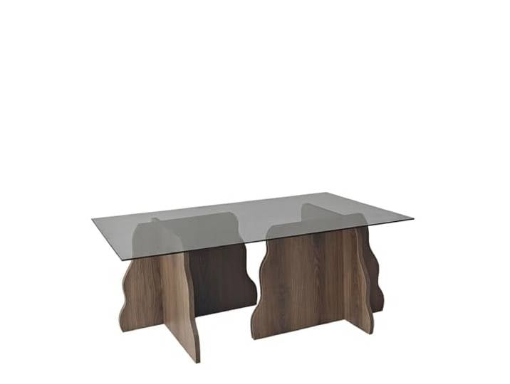 Hanah Home Modern Coffee Table, 105 cm, Walnut & Fume Colors 100% Tempered Glass Top, 18 mm Melamine Coated Chipboard Frame Stylish & Functional Design, Disassembled