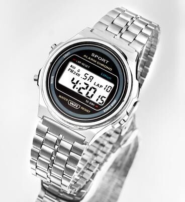 Fusion Finds Digital Watch For Women Retro Stainless Steel Strap Waterproof LED Sports Wristwatch silver
