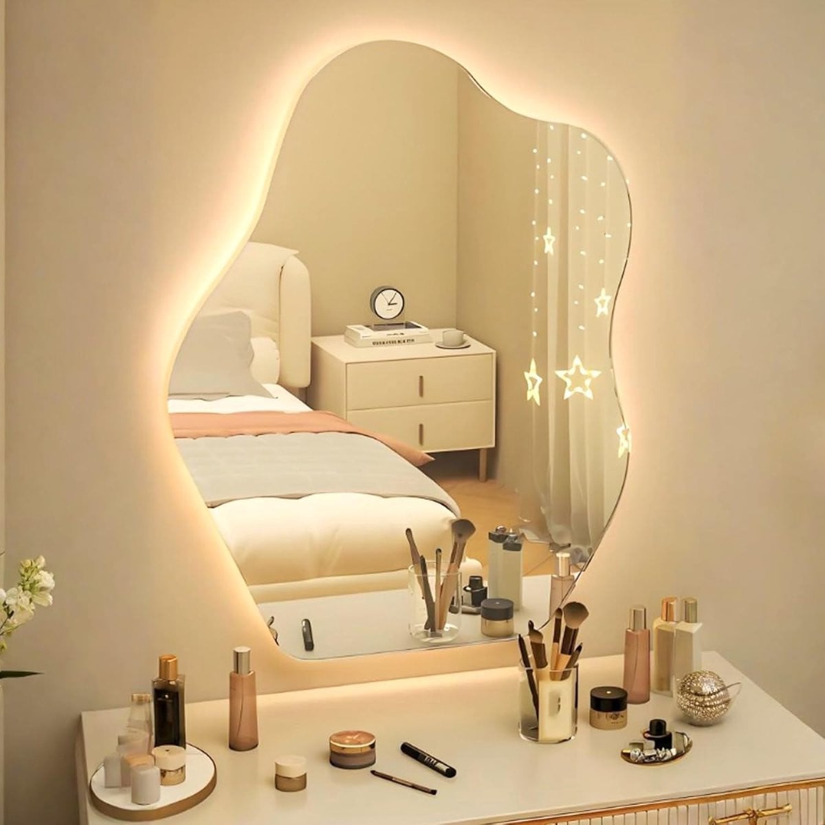 Onregelmatige Wandspiegel met Driekleurige Verlichting voor Make-up - Wit