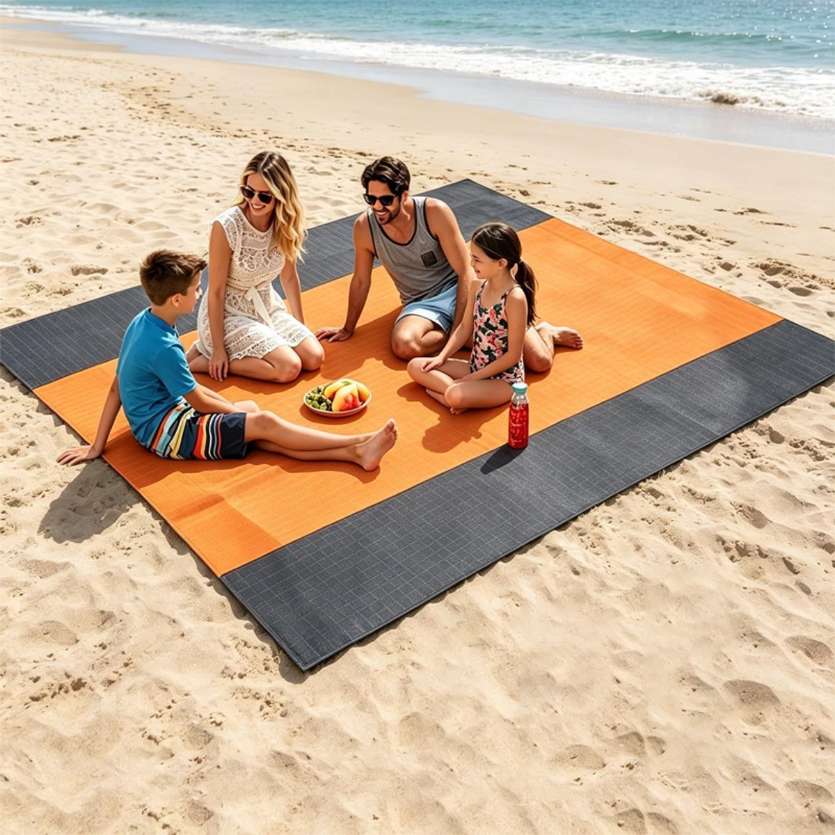 Opvouwbaar strandkleed en picknickmat in oranje-grijs kleurverloop, 200 x 210 cm