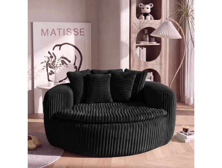 COVREO Fauteuil lounge 1 place en tissu côtelé noir avec 5 coussins