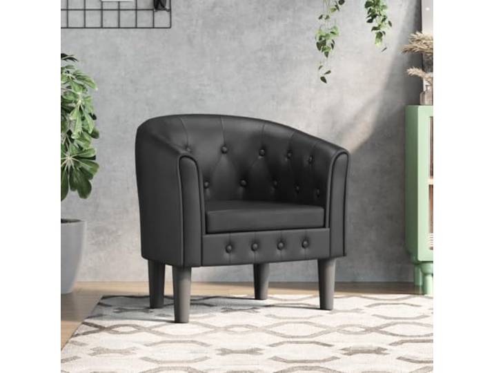 HEFZGDB Moderner Clubsessel Schwarz Kunstleder mit Knopfheftung und gepolsterten Armlehnen für Wohnzimmer Büro Elegantes Design Langlebiges PU-Leder Schmutzabweisend Leicht