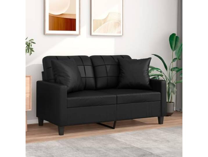 HEFZGDB Modernes 2-Sitzer-Sofa mit Zierkissen Schwarz 120 cm Kunstleder Langlebiges Metallgestell Komfortabel Schmutzabweisend Sofa Polsterung Wohnzimmer Sitzgruppe