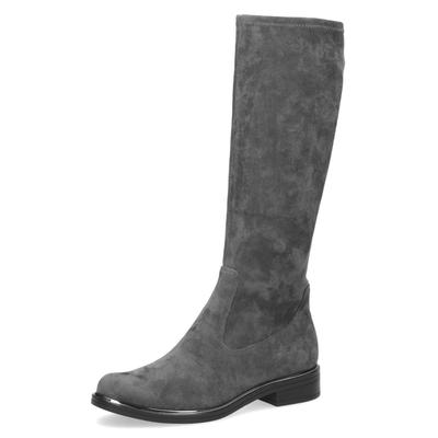 Schlupfstiefel CAPRICE, Damen, Gr. 36, ungefüttert, XS-Schaft, grau (dunkelgrau), Textil, unifarben, Schuhe Schlupfstiefel, Blockabsatz, Langschaftstiefel in klassischer Linie, XS Schaft