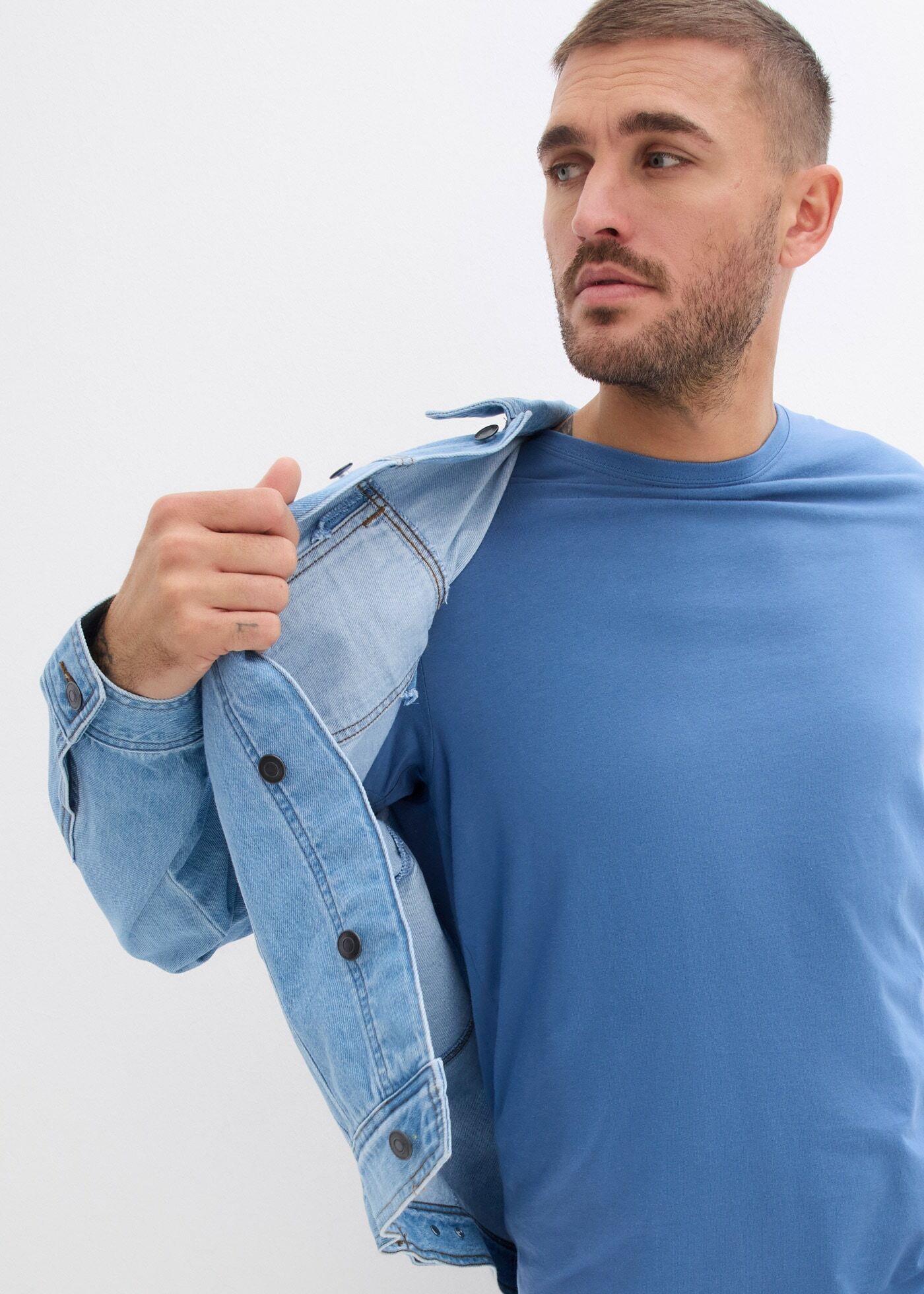 T-Shirt BONPRIX "T-Shirt (3er Pack)", Herren, Gr. 48/50 (M), blau (jeansblau, dunkelblau, perlblau), Obermaterial: 100% Baumwolle, regular fit, Shirts T-Shirt, bequemer Regular Fit, Rundhalsausschnitt, leichte Stoffqualität