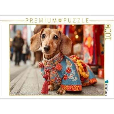 CALVENDO Puzzle Dackel in traditioneller Kleidung auf Tokios Straßen - Hundepuzzle mit Fernweh-Garantie | 1000 Teile Lege-Größe 64x48cm Foto-Puzzle