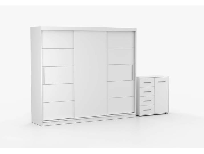 Schwebetürenschrank und Kommode 2er-Set ALBA II/FRIDA MINI 01 Weiß Weiß