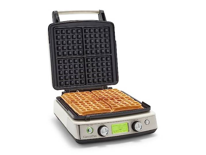 GreenPan Elite 4-Platz Belgischen & Klassische Waffeleisen, Gesunde Keramik Antihaft-Aluminium Spülmaschinenfest Platten, Einstellbare Farbe/Crunch Regler,Nicht Überlauf,Einfache Reinigung,Cloud Cream