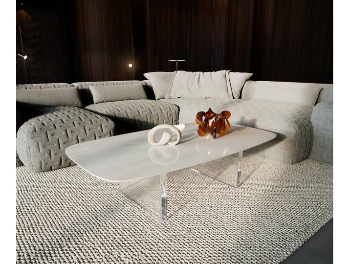 DELIFE Couchtisch Edge Boot 135x80 cm Keramik Onyx Champagne Lumia Acryl