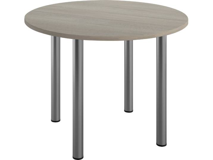 Table ronde L 100 cm Excellens plateau chêne gris 4 pieds métal aluminium - - Bruneau