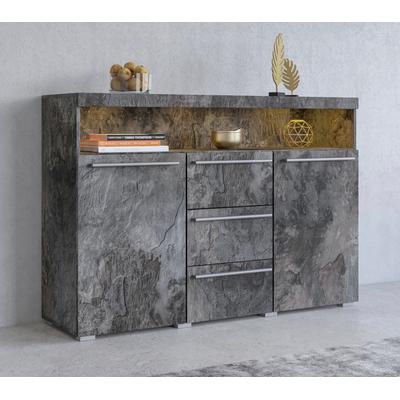 Sideboard OTTO HOME "India,Breite 132cm stilvolle Anrichte mit 2Türen, 3 Schubladen", schwarz (schiefer, schiefer), B:132cm H:92cm T:38,5cm, Sideboards, Sideboard, Kommode viel Stauraum, Einlegeböden verstellbar,ohne Beleuchtung