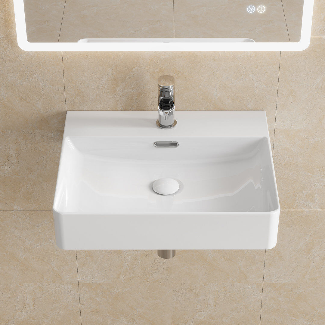 HOROW Basin 50 mm L x 42 mm W Ceramic Rectangle Sink and Overflow white 42mm W