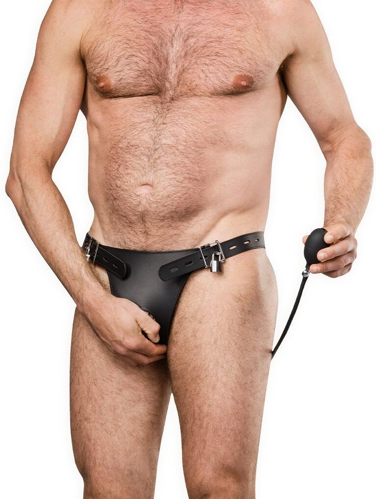 Rimba Slip de chasteté en cuir avec plug anal gonflable