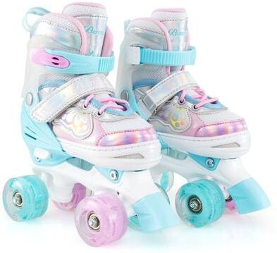 Costway Kids Roller Skates 4 Sizes Adjustable Quad Skates with Light-up Wheels and Safety Protection-Navy