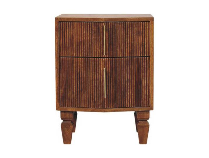 Artisan Furniture Nachtkasten Lamellen-Einheit, 2 Schubladen, Hellbraun, Holz, Echtholz,Mangoholz, Holz Optik, Rechteckig, 42x55x40 cm, Schlafzimmer, Nachttische