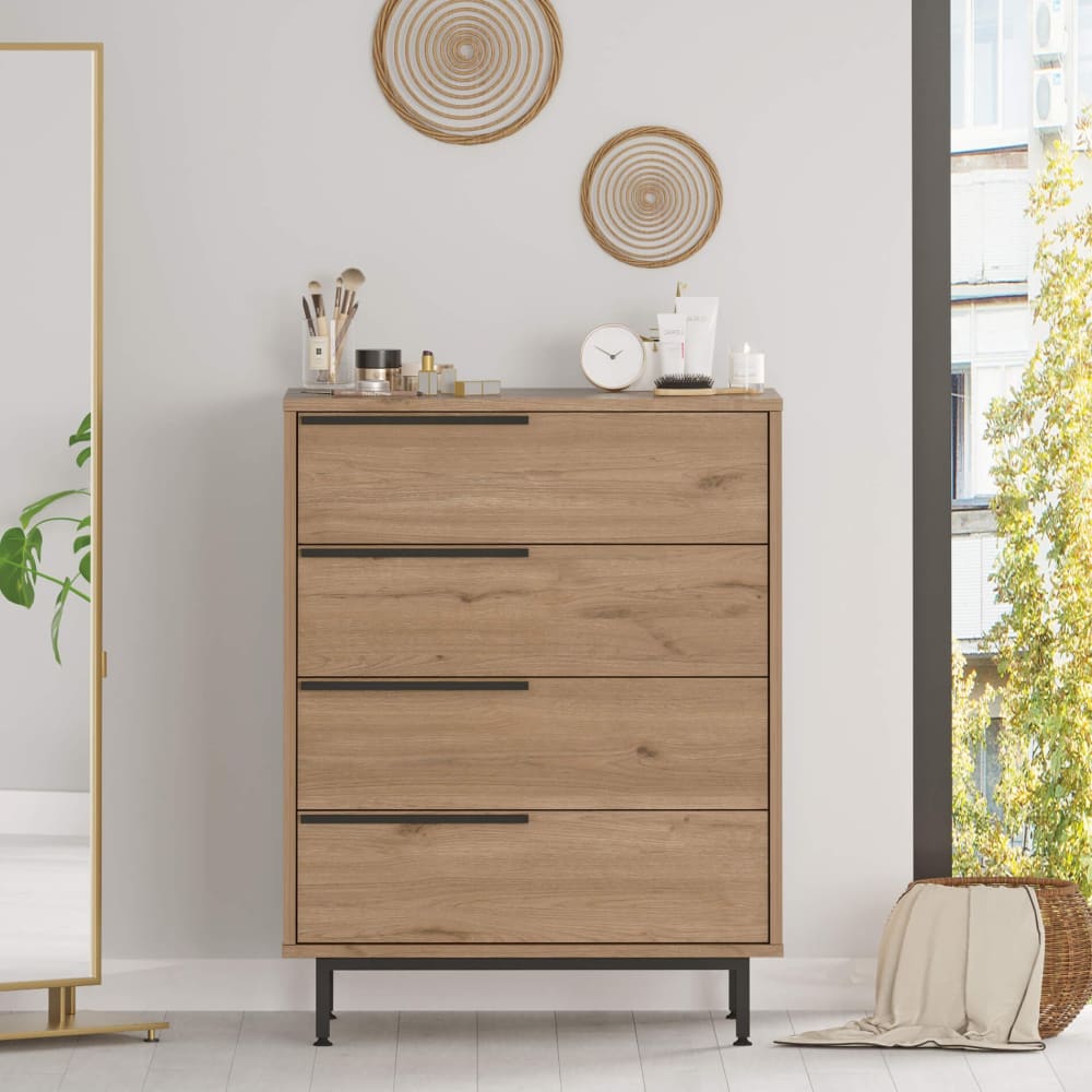 Mobili Rebecca Commode avec 4 tiroirs, marron et gris foncé Marron 75x95x45cm