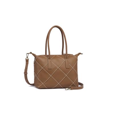 Schultertasche "Patches", Damen, Gr. B/H/T: 33cm x 25cm x 10cm onesize, braun, Polyurethan (PU), COLLEZIONE ALESSANDRO, Taschen Schultertasche, handwerklich gefertigt mit Kontrastnaht